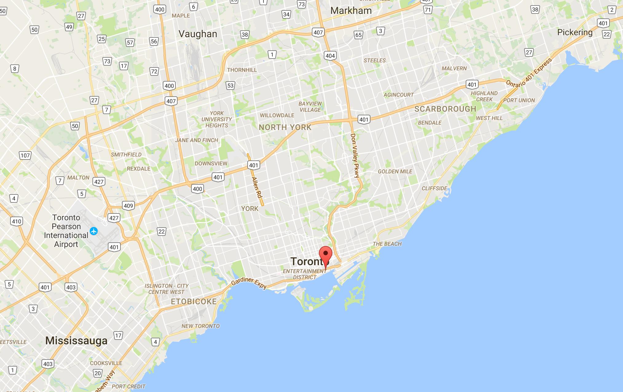 Itä-Bayfront district Toronto kartta - Kartta East Bayfront district,  Toronto (Kanada)