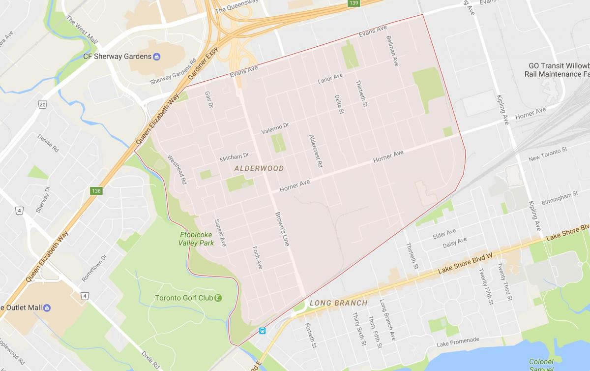 Kartta Alderwood Parkview naapuruus-Toronto