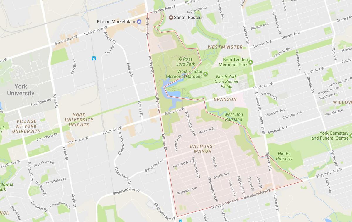 Kartta Bathurst Kartanon naapurustossa Toronto