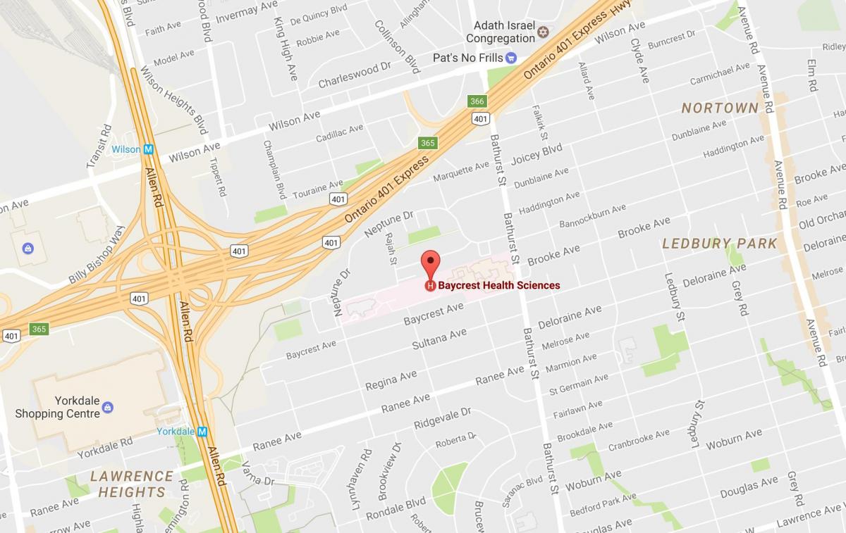 Kartta Baycrest terveystieteiden Toronto