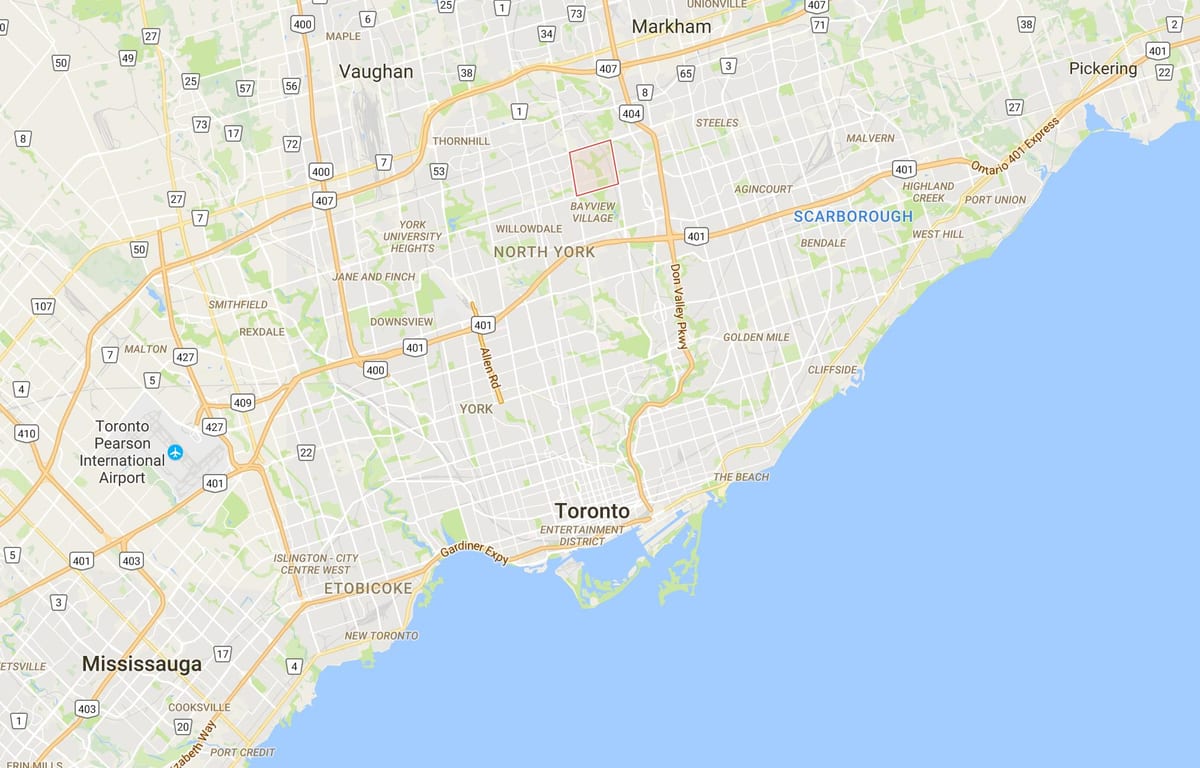 Kartta Bayview Woods – Steeles Toronto district