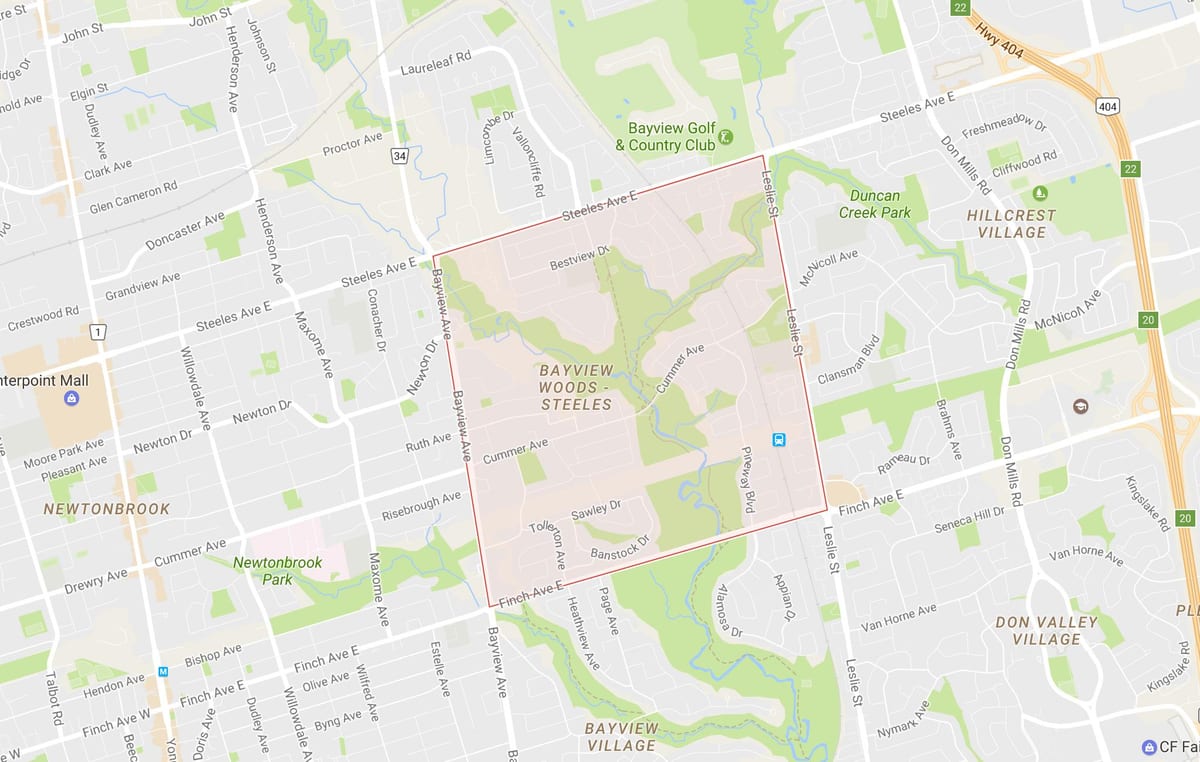Kartta Bayview Woods – Steeles naapuruus-Toronto