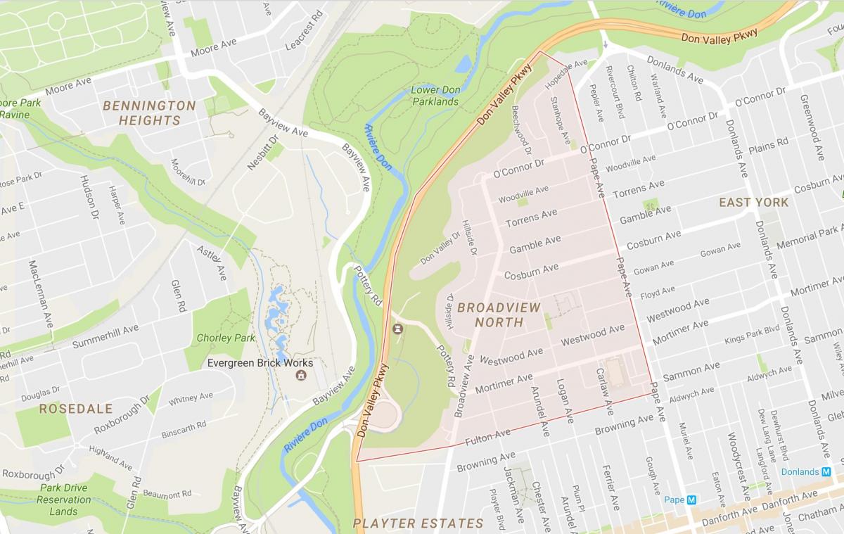Kartta Broadview Pohjois-naapuruus-Toronto