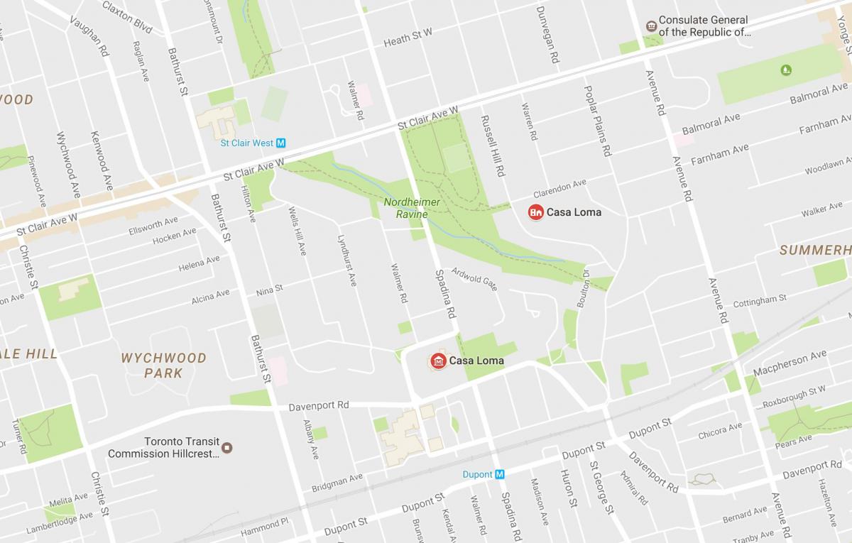 Kartta Casa Loma naapurustossa Toronto