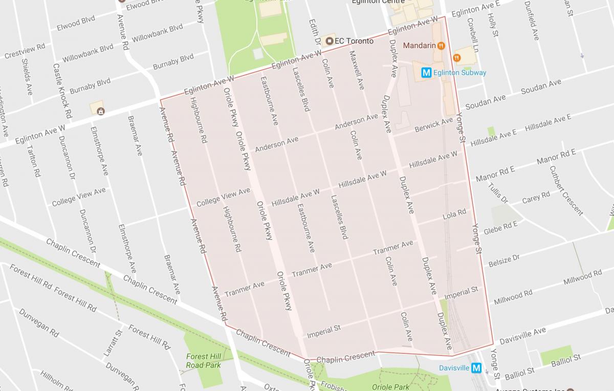 Kartta Chaplin Estates-naapurustossa Toronto