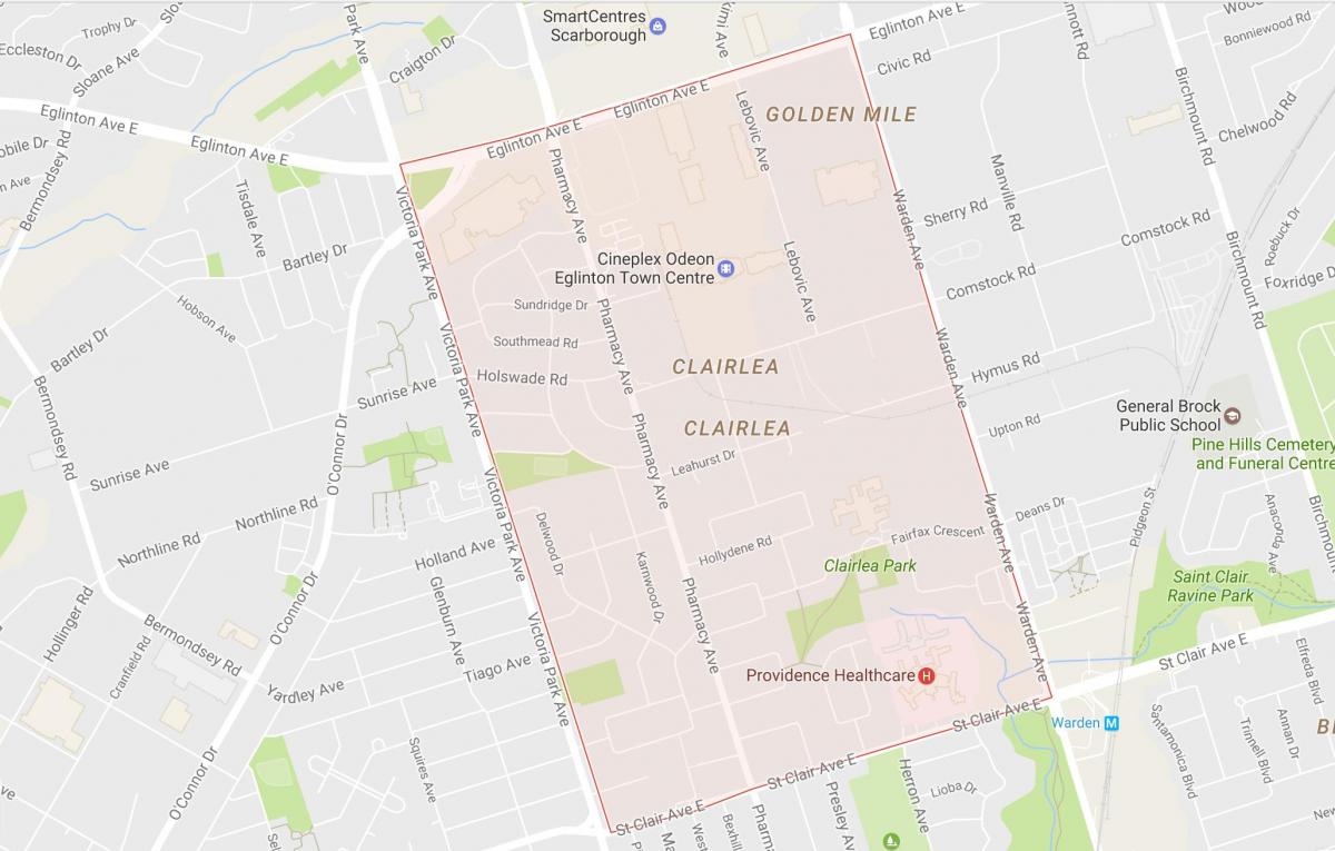 Kartta Clairlea naapuruus-Toronto