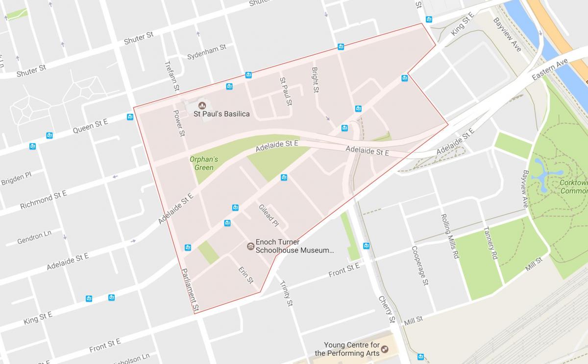 Kartta Corktown naapuruus-Toronto