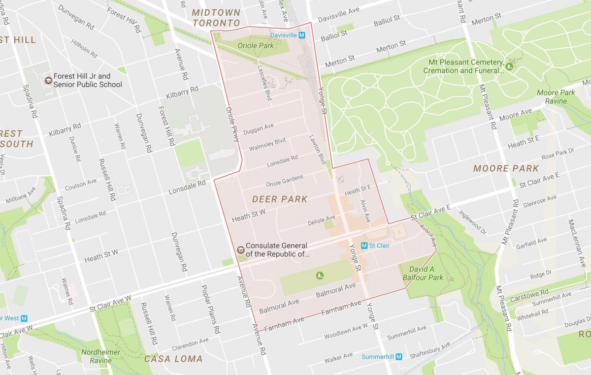 Kartta Deer Park naapurustossa Toronto