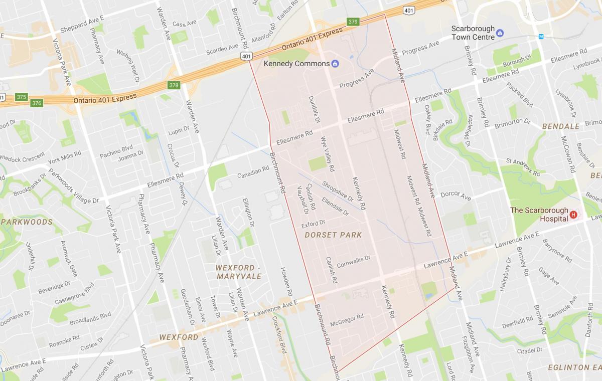 Kartta Dorset Park naapurustossa Toronto