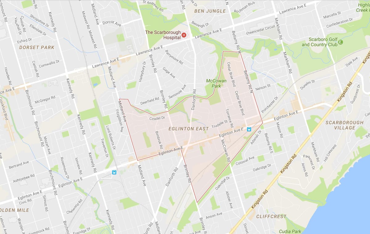 Kartta Eglinton Itä naapuruus-Toronto