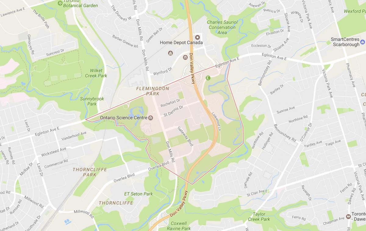 Kartta Flemingdon Park naapurustossa Toronto