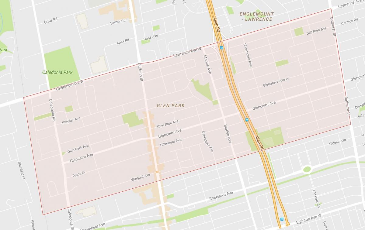 Kartta Glen Park naapurustossa Toronto