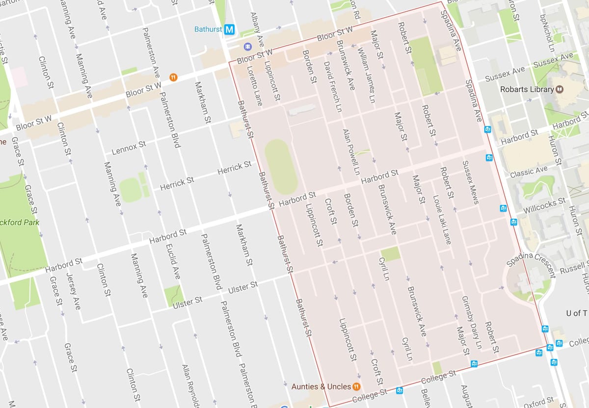 Kartta Harbord Kylä naapurustossa Toronto