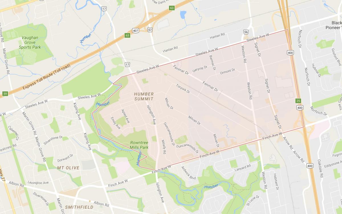 Kartta Humber Huippukokouksessa naapuruus-Toronto