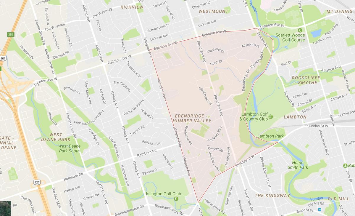 Kartta Humber Valley Village naapuruus-Toronto