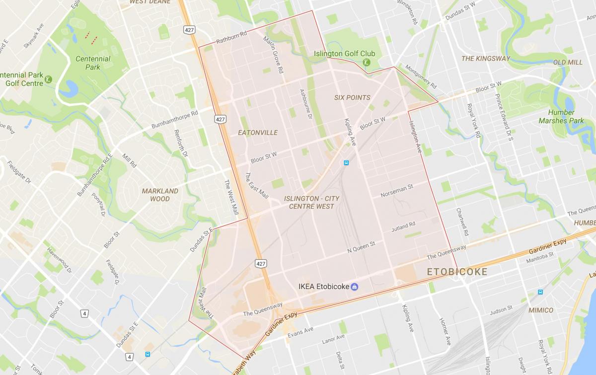 Kartta Islington-City Centre West naapuruus-Toronto