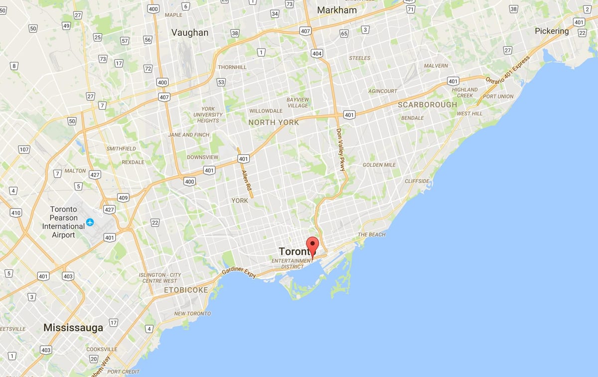 Kartta Itä-Bayfront Toronto district