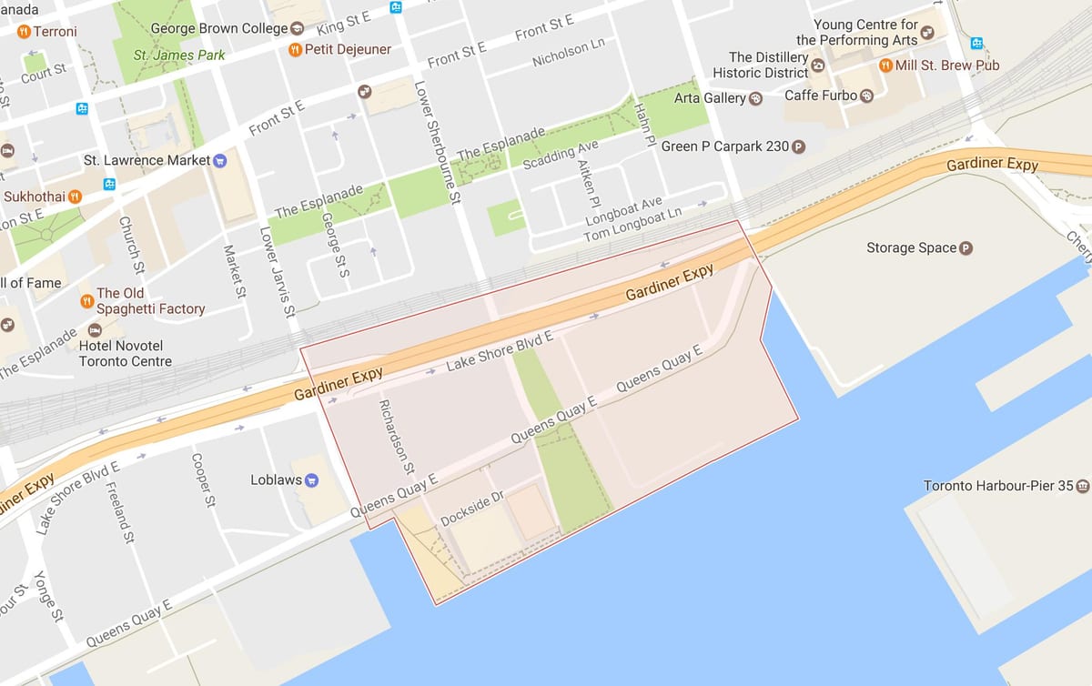 Kartta Itä-Bayfront naapuruus-Toronto