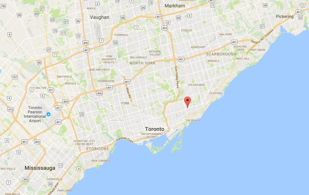 Kartta Itä-Danforth Toronto district