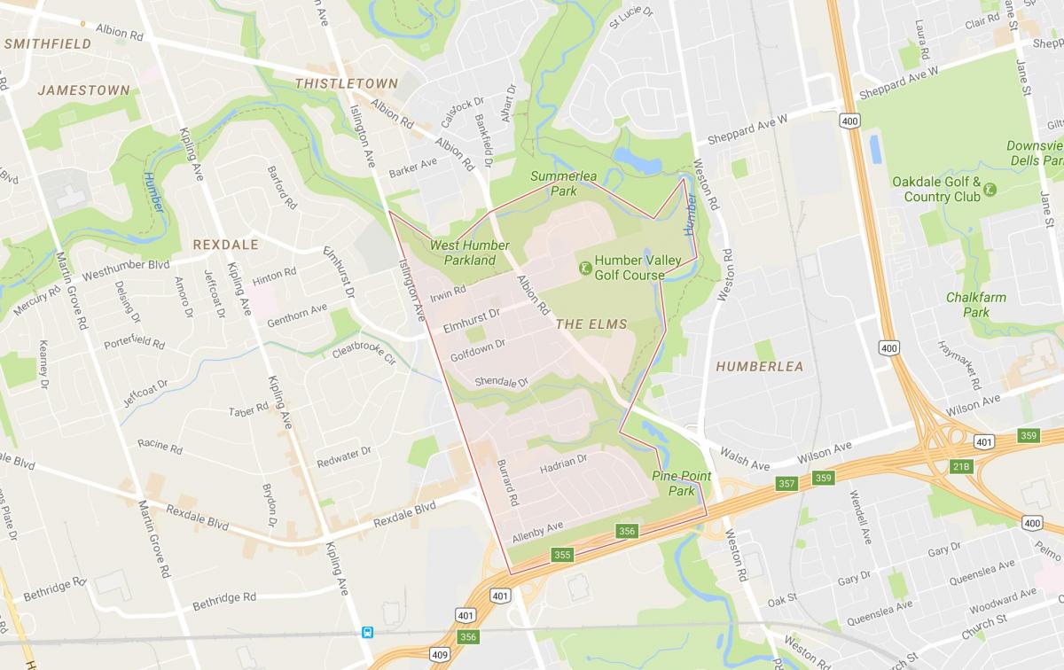 Kartta Elms naapuruus-Toronto