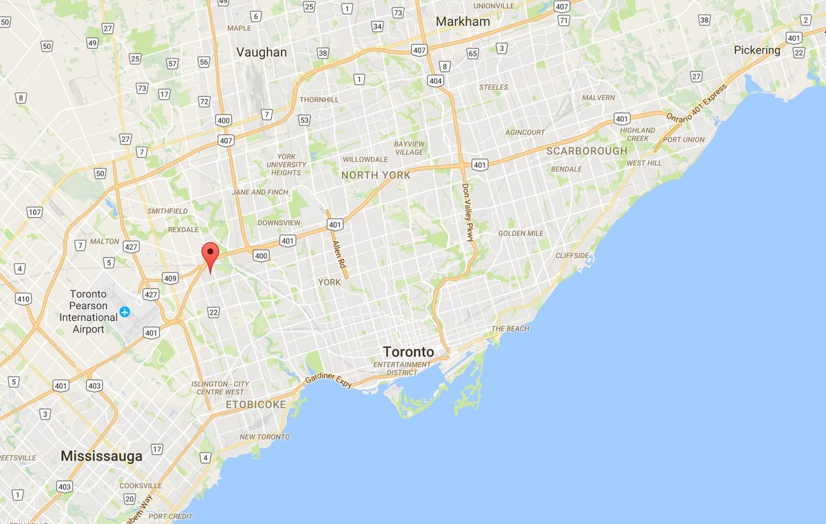 Kartta Kingsview Kylän alueella Toronto