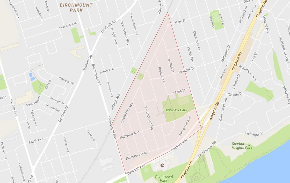 Kartta Koivu Kallion Heights naapurustossa Toronto