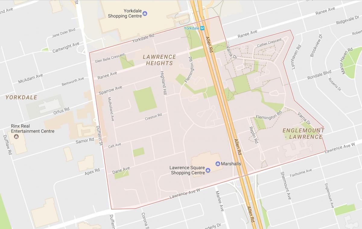 Kartta Lawrence Heights naapurustossa Toronto