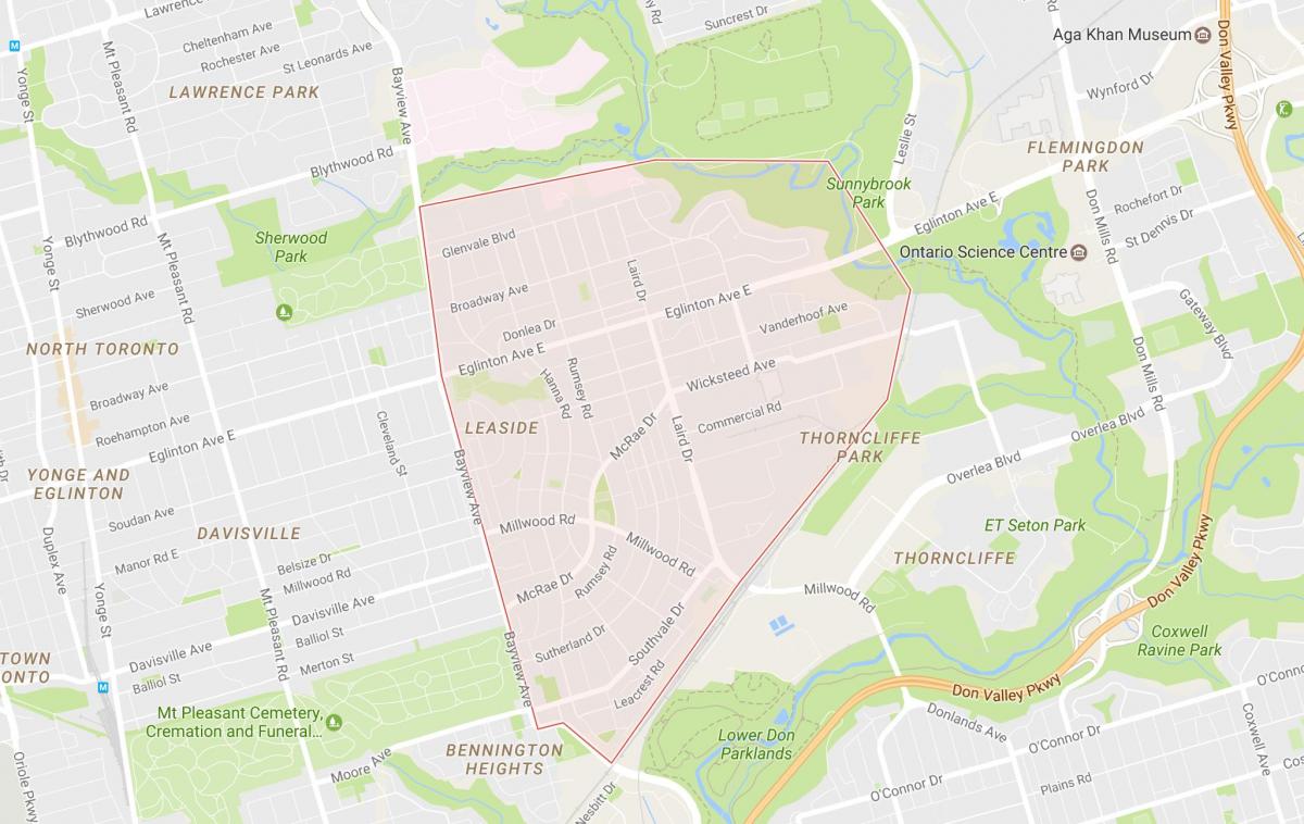 Kartta Leaside naapuruus-Toronto