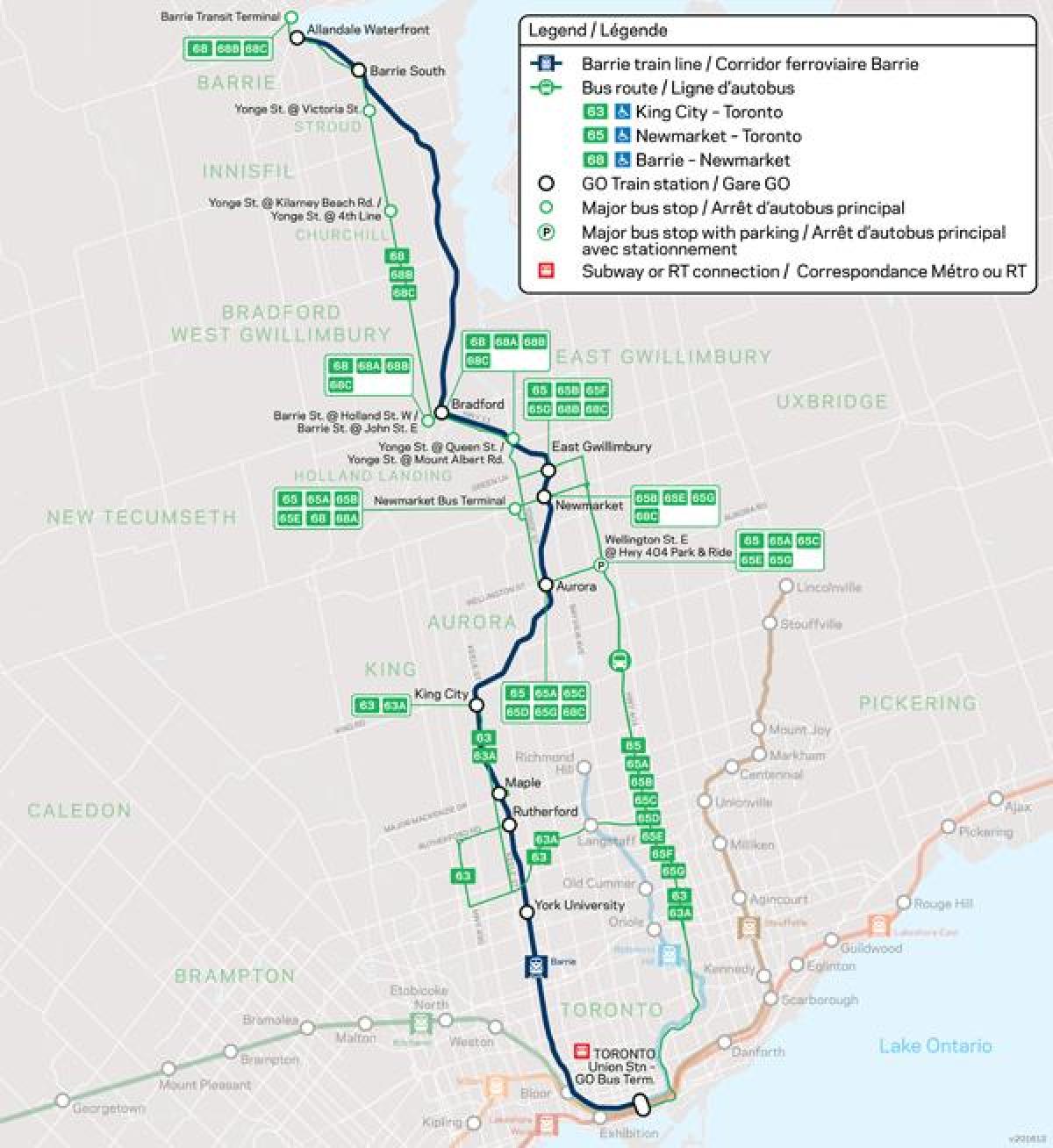 Kartta linja Barrie Go Transit