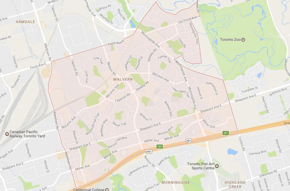 Kartta Malvern naapuruus-Toronto