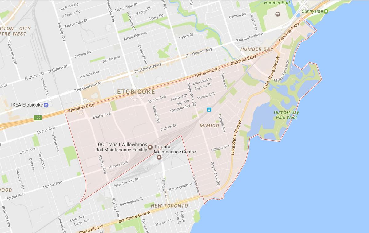 Kartta Mimico naapuruus-Toronto
