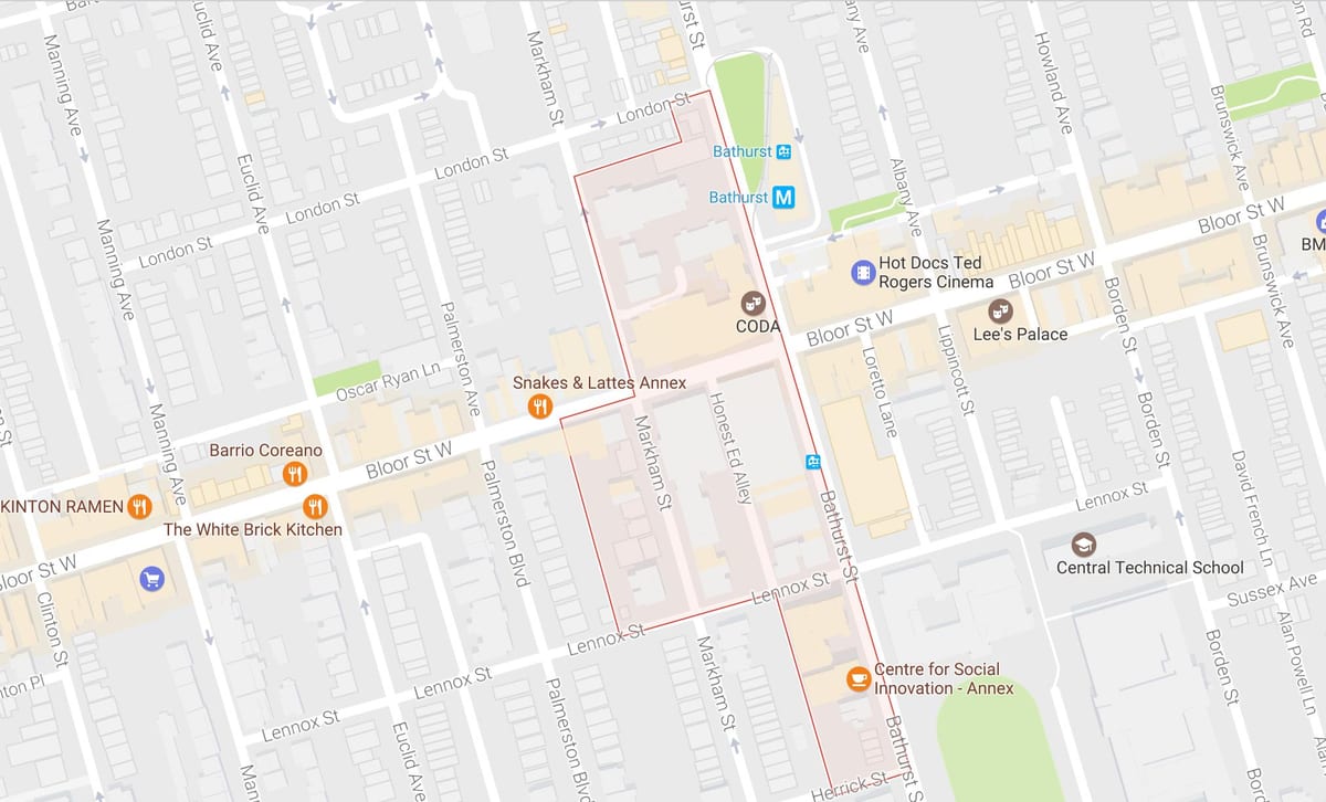 Kartta Mirvish Kylä naapurustossa Toronto