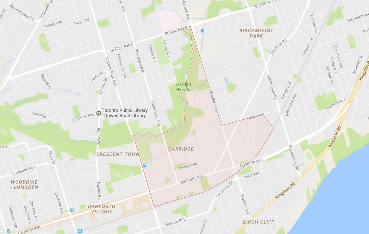 Kartta Oakridgeen naapuruus-Toronto
