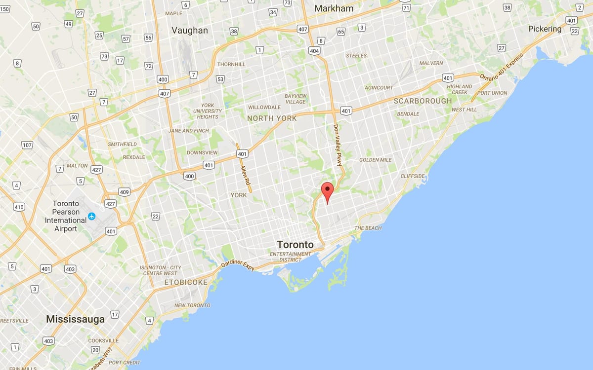 Kartta Pape Kylän alueella Toronto