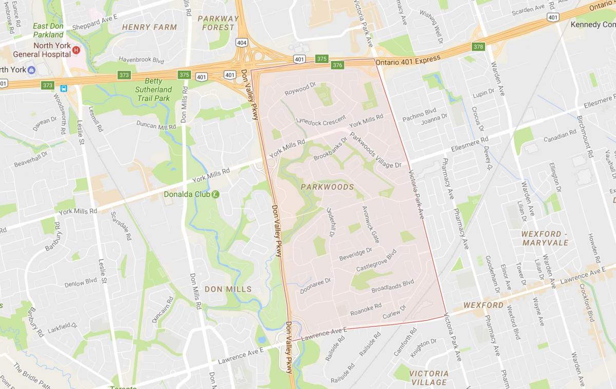 Kartta Parkwoods naapuruus-Toronto