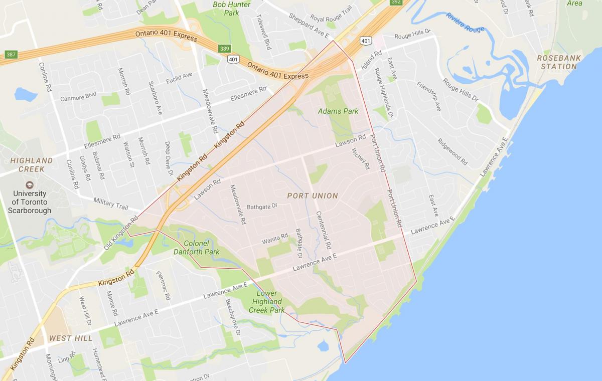 Kartta Port Unionin naapuruus-Toronto
