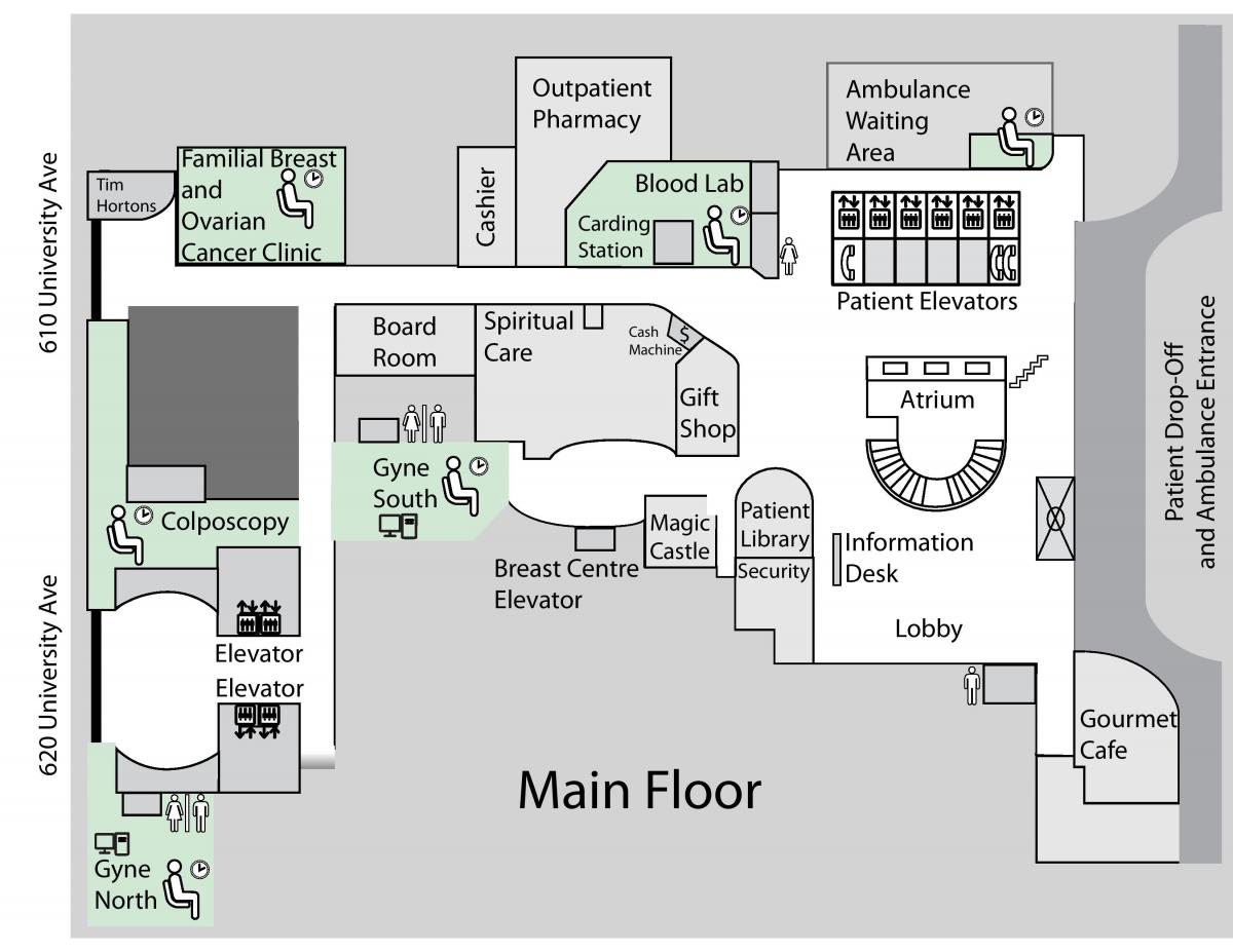 Kartta prinsessa Margaret Cancer Centre Toronto tärkein kerroksessa