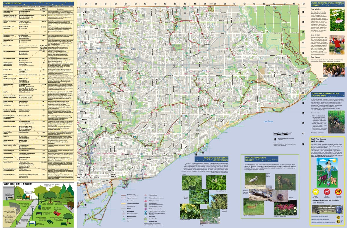 Kartta puistoja ja kävelyreittejä Itä-Toronto