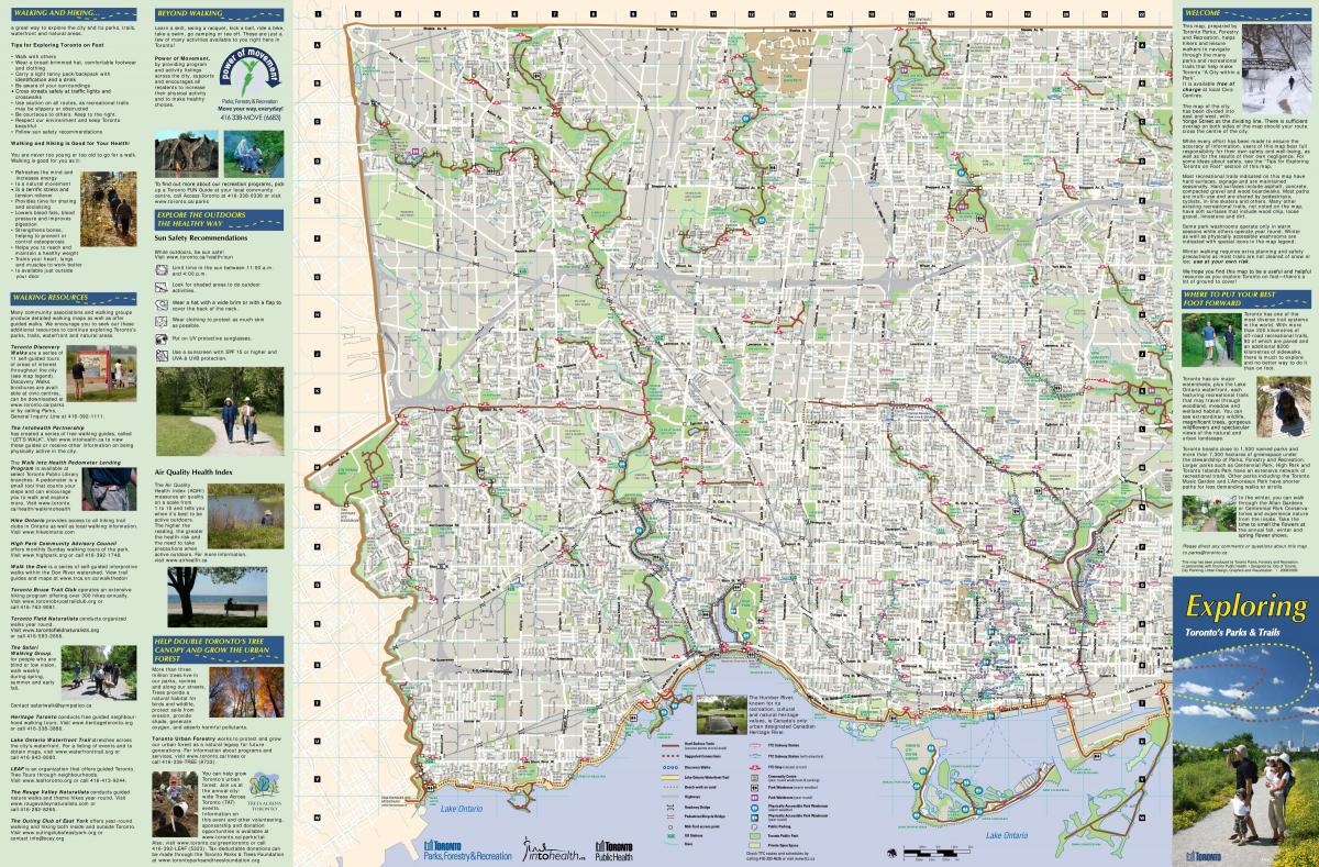 Kartta puistoja ja kävelyreittejä West Toronto
