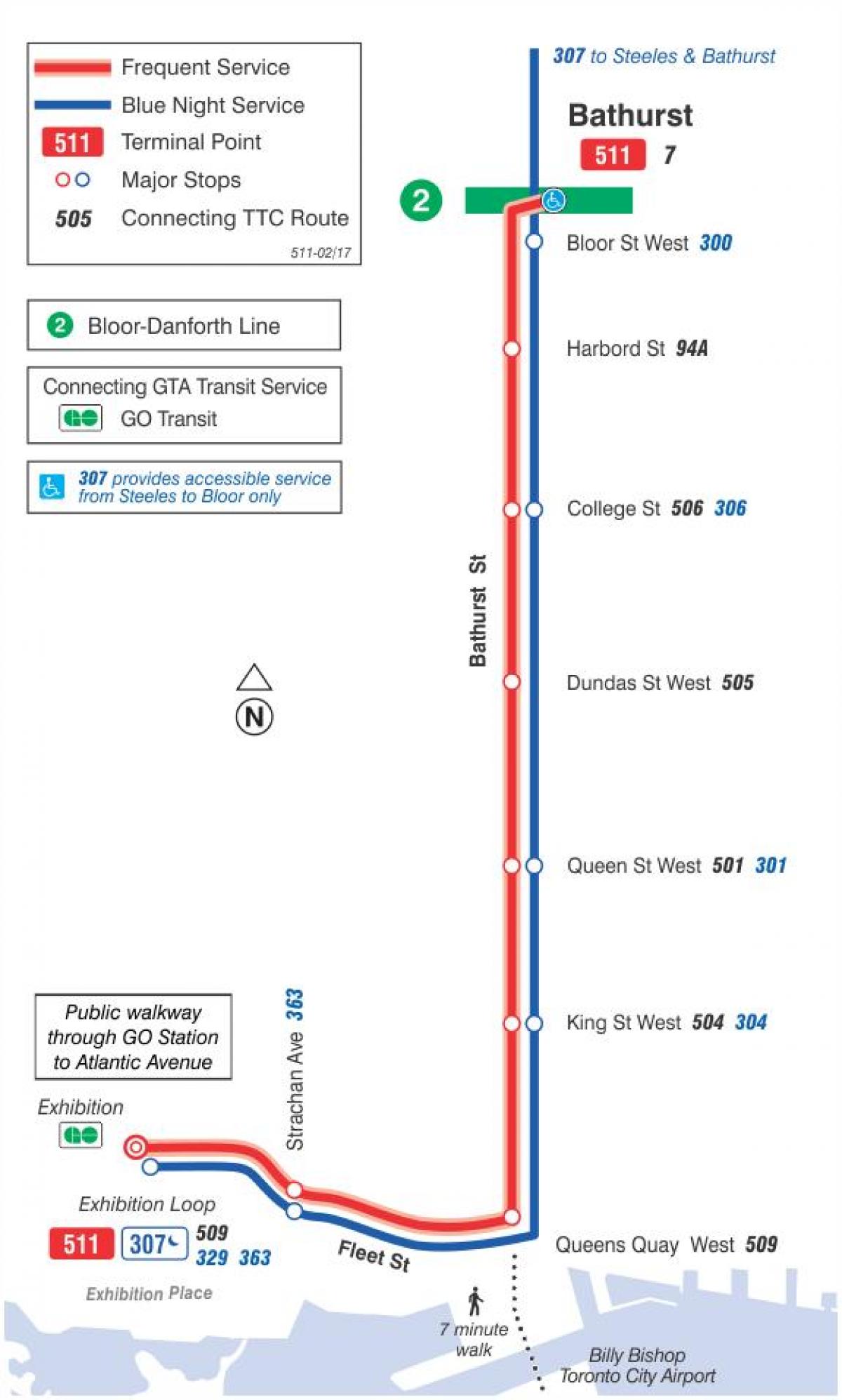 Kartta raitiovaunu linja 511 Bathurst