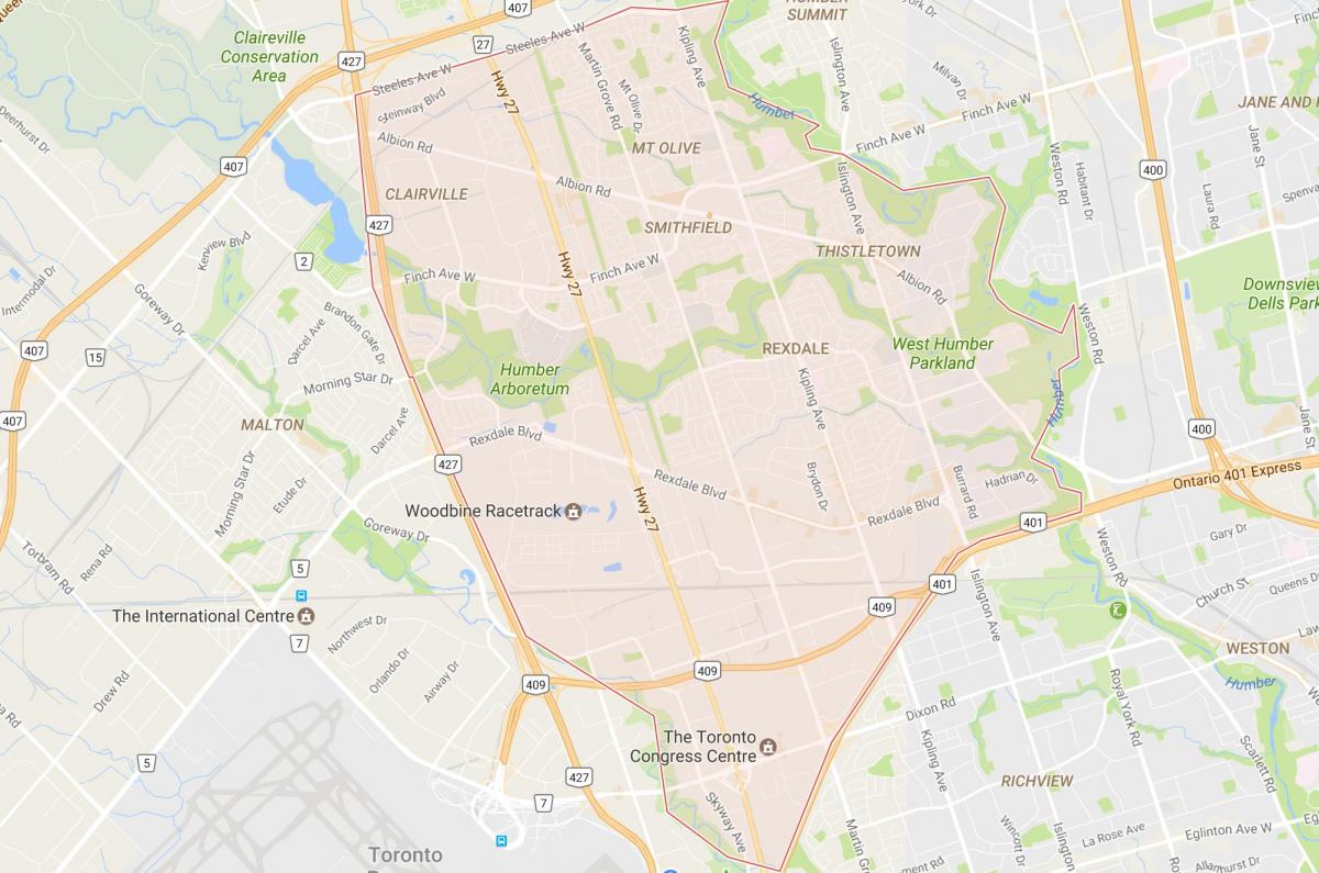 Kartta Rexdale naapuruus-Toronto