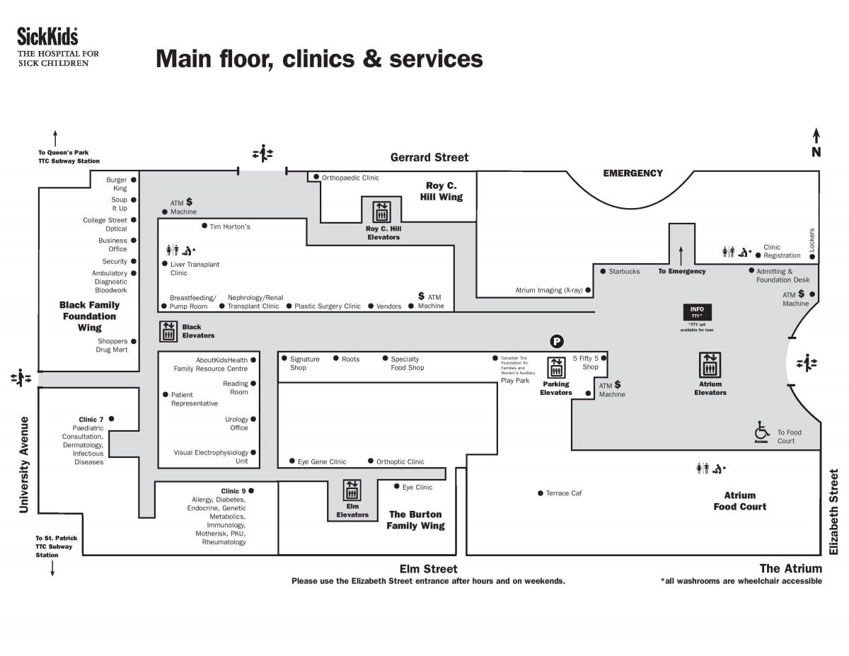 Kartta Hospital for Sick Children, Toronto tärkein kerroksessa
