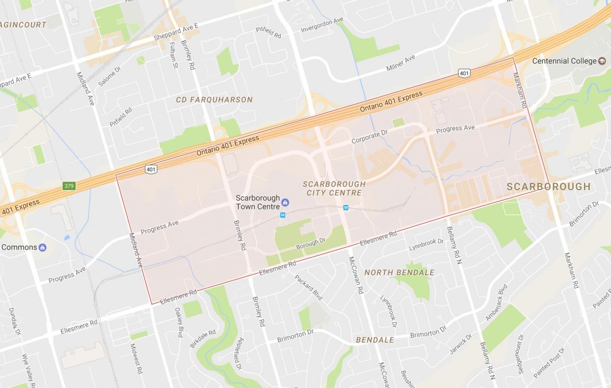Kartta Scarborough Kaupungin Keskustassa naapurustossa Toronto