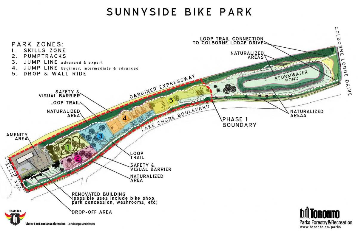 Kartta Sunnyside Bike Park-alue Toronto