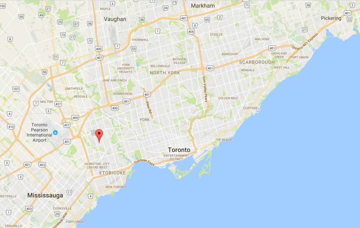 Kartta Thorncrest Kylän alueella Toronto