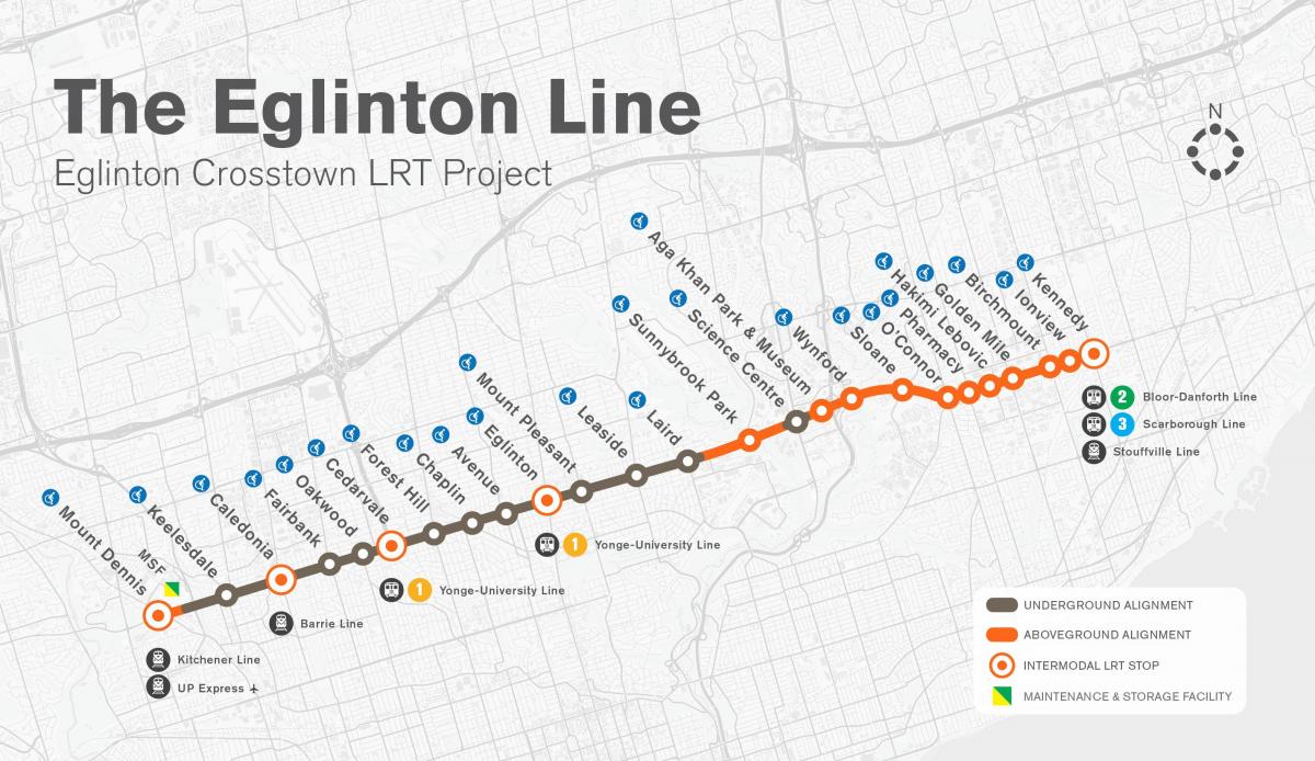 Kartta Toronto metro Eglinton line hanke
