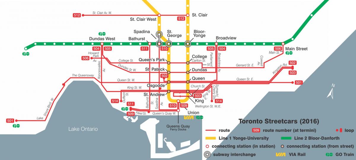 Kartta Toronto raitiovaunu järjestelmään