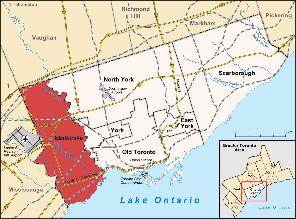 Kartta Etobicoke Toronto district