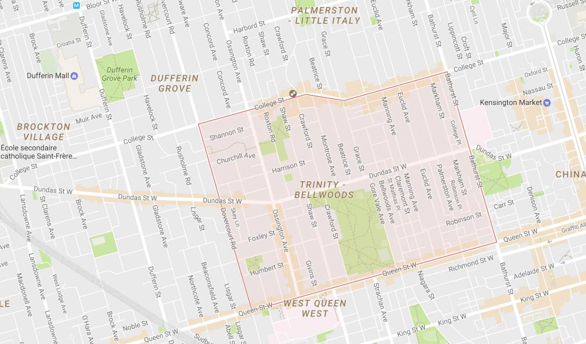 Kartta Trinity–Bellwoods naapuruus-Toronto