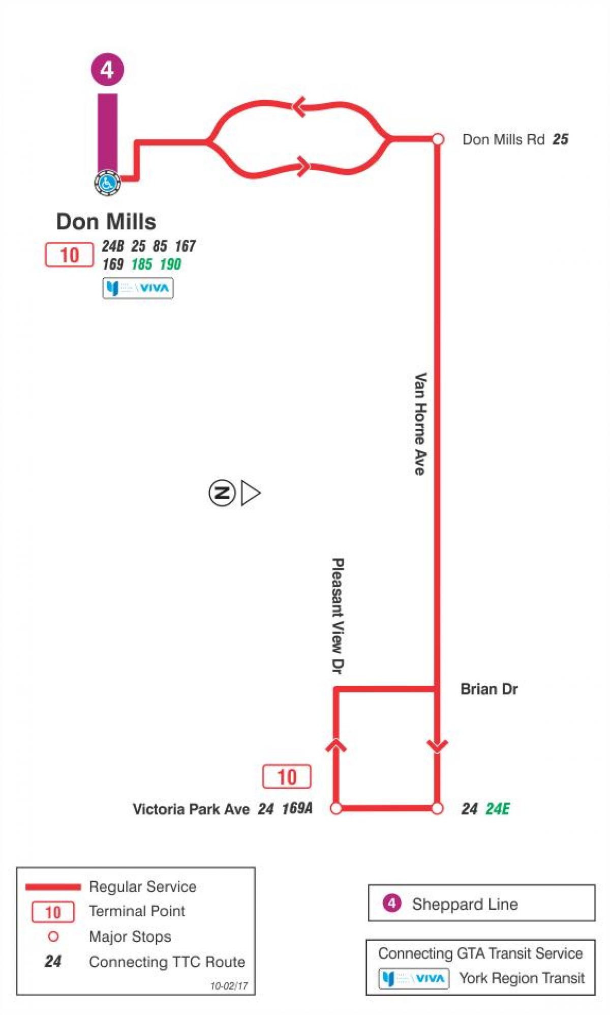 Kartta TTC-10 Van Horne bussi reitin Toronto